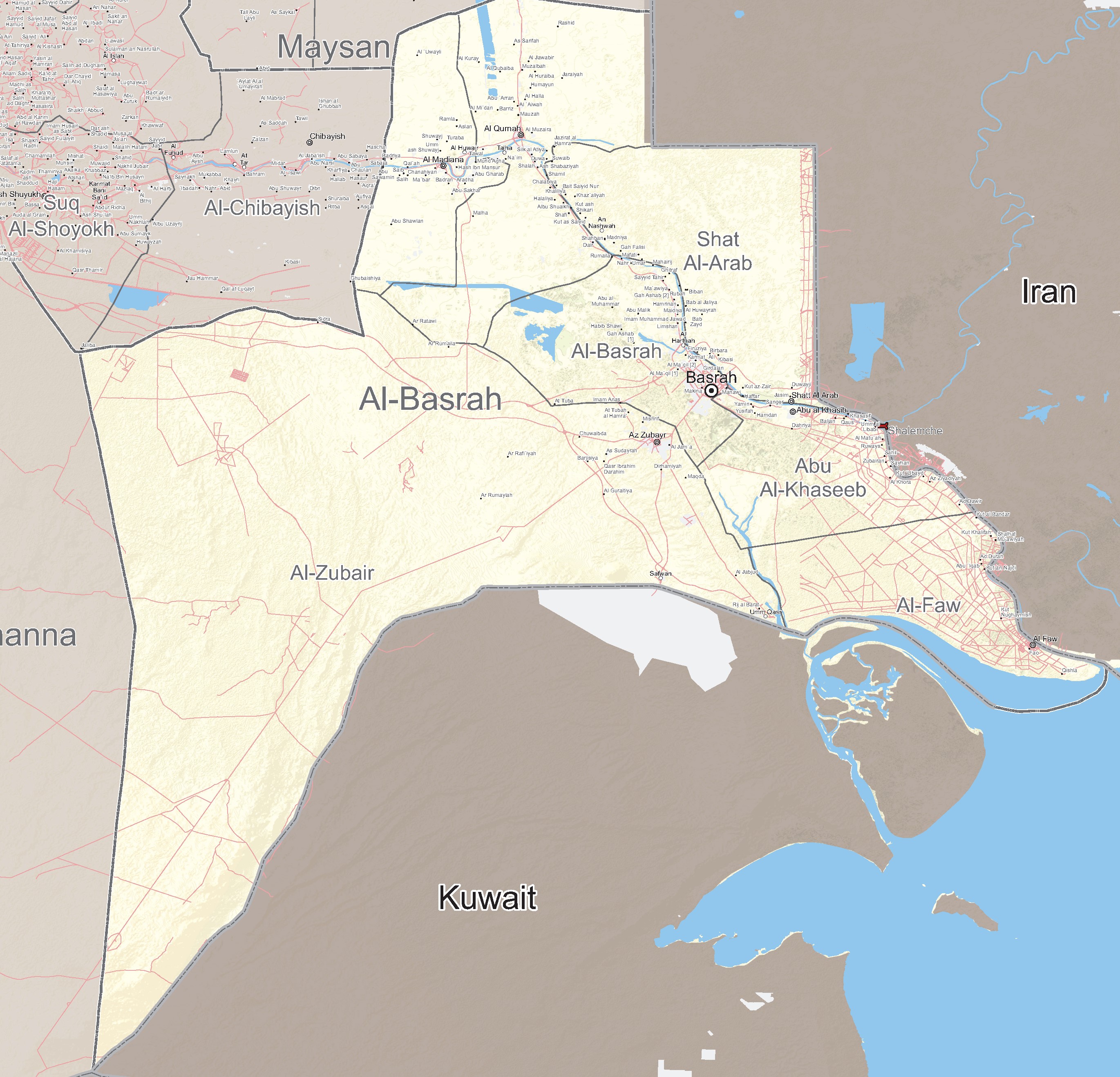 Al-Basrah Governorate Map